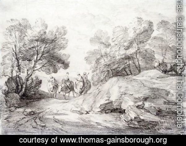 Thomas Gainsborough - Wooded Landscape With Four Riders And Two Cows
