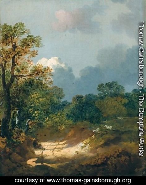 Thomas Gainsborough - Wooded Landscape With Shepherd Resting By A Sunlit Track And Scattered Sheep