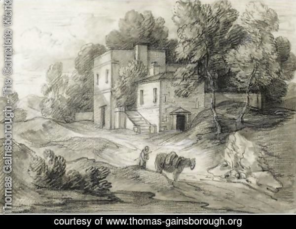 Wooded Landscape With Mansion, Figure And Packhorse