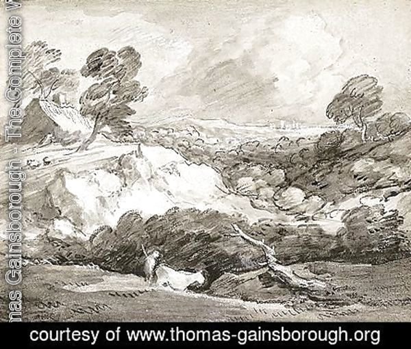 An Open Landscape With A Drover And Cow, A Cottage Beyond