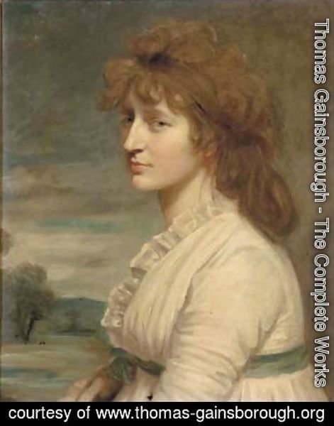 Thomas Gainsborough - Portrait of a lady, quarter-length, in a white dress