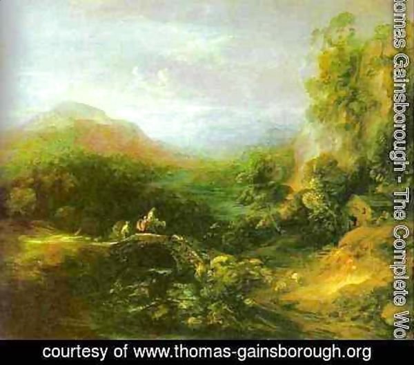 Thomas Gainsborough - Mountain Landscape with Peasants Crossing a Bridge